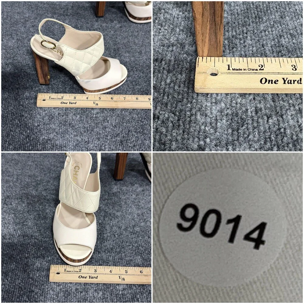 Chanel Platform Sandals Womens 36 White Matelasse Quilted Slingback Heel Italy
